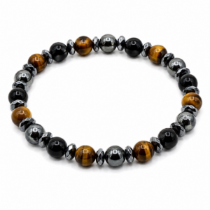 Hematite, Tiger Eye & Black Onyx Bead Bracelet